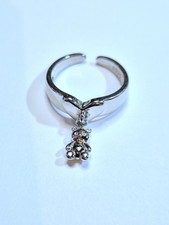 925 Dangle Cartoon TeddyBear Charm Adjustable Ring (#74)