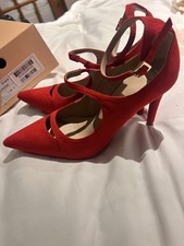 Marks and Spencer Insolia Red Ankle Strap High Heel Suede Shoes Size 5 New Comfy