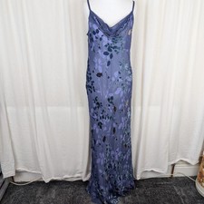 Monsoon Silk Blend Velvet Devore Cowl Neck Bias Cut Maxi Dress UK 12 14 Y2K 