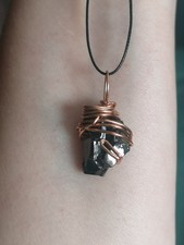 Handmade Elite Shungite Pendant With Tarnish Free Copper Wire & Black Wax Cord
