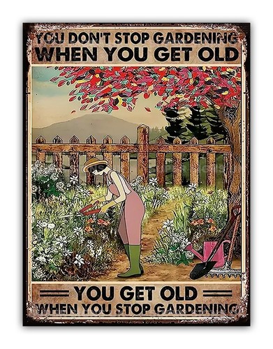Funny woman gardening metal - woman,
