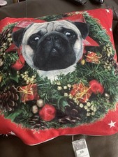 Pug Christmas Cushion (Light