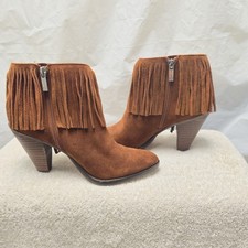 Jessica Simpson Women's Fringe Suede Booties 7.5 Ankle Low Heel,  Shoes