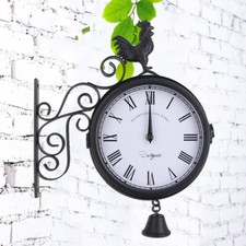 Wall Station Clock Garden Ornament Double Sided Bracket Outdoor Clock 30x37x9cm