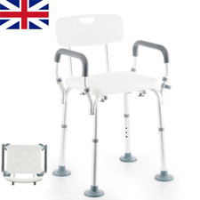 Adjustable Aluminum Bath Chair Shower Stool Spa Seat Bench Non-Slip Armrest&Back