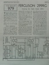 Ferguson 299RC 289A 6 valve Radiogram Service manual