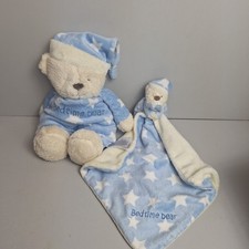 Mothercare Blue Stars Bedtime Bear & Comforter Soft Plush Toys