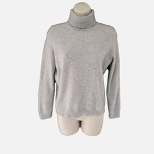 M &S 100% Cashmere Jumper UK 12 Roll Neck Silver Grey Marks & Spencer GUC B3