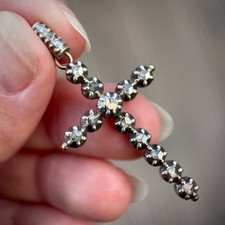 Antique Georgian Silver & 15CT Gold Rose cut diamond cross pendant