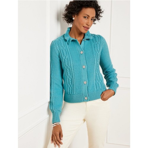Talbots aqua cable knit - talbots, ruffle
