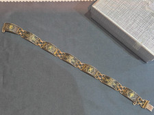 Vintage Toledo Damascene Black + Gold Coloured Link Bracelet, Length7 Inches