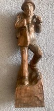 Large vintage hand carved woodsman with Pipe And Axe