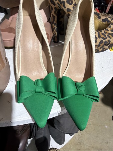 Green pointed toe heel pumps - green,