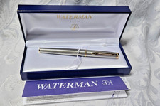 Waterman Hemisphere Brushed Steel Gold Trim Rollerball Pen with Box