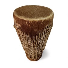 African Drum Tribal Skin Hand Crafted Percussion Music 10" Tall | Preloved