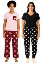 Womens Pyjamas Set Bottoms & Top 100% Cotton Ladies Loungewear Short Sleeve Pjs