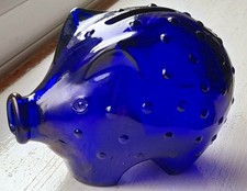 Vintage Holmegaard  Denmark   Blue Glass Piggy  Bank