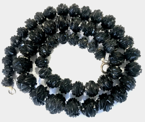 Antique whitby jet carved - jet, bead