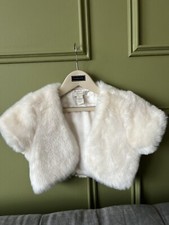 Monsoon Girls Jacket Ivory Faux Fur Party Coat Gilet Shrug Jacket Age 7-8 Years