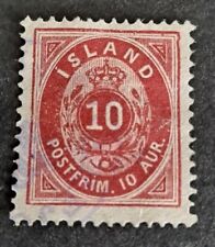 Iceland 1876 10 Aur Stamp Top right corner frame line Catologued plate fault
