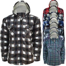 Mens Lumberjack Sherpa Fur Fleece Lined Hoodie Jacket Hooded Work Padded Shirt