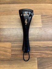 Vintage Polished Ebony Violin Tailpiece With Inlaid Treble Clef Decoration
