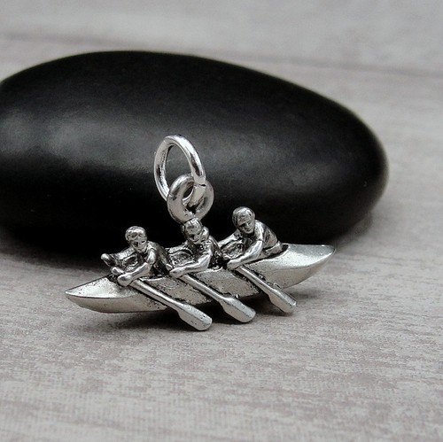 Silver rowing charm rowboat - charm,