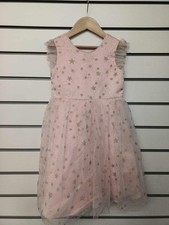 GIRLS PINK/GOLD STAR SPARKLY PARTY DRESS AGE 6-7 YEARS (6X) NEW (REF 648)