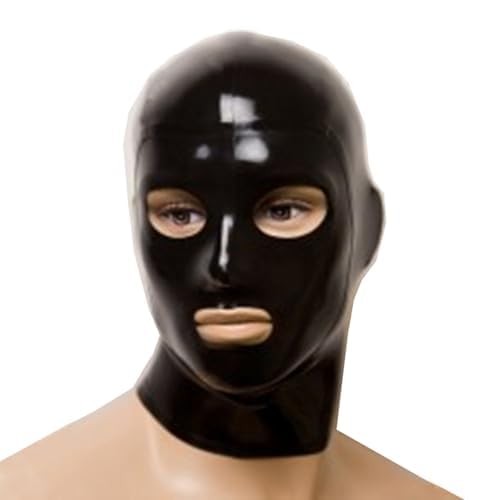 Black latex hood masks - latex, masks,full
