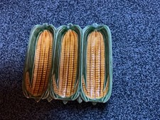 Bordallo Pinheiro Corn On The Cob Dish for 3  cobs.  Vintage Majolica 