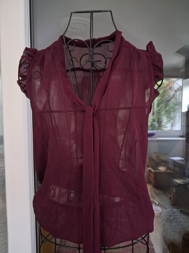 Dark purple pussybow blouse - purple,