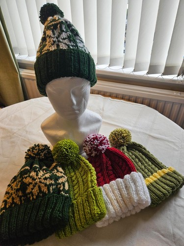Hand knitted bobble hat - hand, in