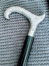 Curved Derby Silver Handle Black Foldable Wooden Walking Stick Cane Mens Ladies