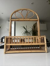 Vintage Bamboo Cane Arched Wall Mirror with Shelf Bohemian Mid Century MCM