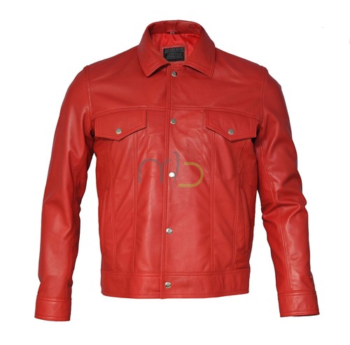 Men red sheepskin leather - men's,
