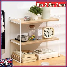 2 Tier Desktop Bookshelf Organizer Rack Storage Display Shelf Metal Side UK