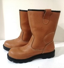 Grafters Tan Brown Leather Safety Rigger Boots Fleece Lined Steel Toes Size UK 7