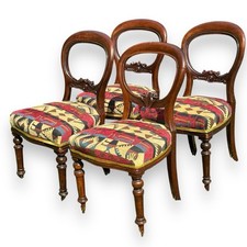 Set of Four Victorian Balloon Mahogany Back Dining Chairs vibrant upholstery