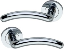 Door Handles Pair of Polished Chrome Tang Curved Lever on Rose Door Pull Handles