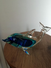 Glass Dolphin Ornament. Blue. Used.
