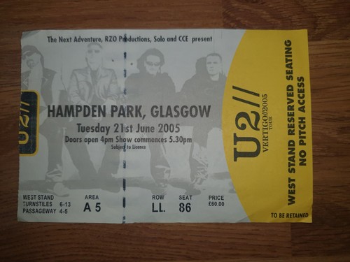 Hampden ticket stub - u2,