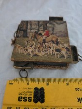 Small Square Vintage Antique 4 Drawer Vesta Match Box Hunting Scene Needs TLC