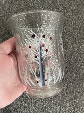 Winter Snow Berry Hurricane Candle Holder 13cm Glass Home Decor Hand Painted