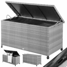 Rattan Garden Storage Box Grey 117x53x60cm Outdoor Chest with Wheels Hinged Lid