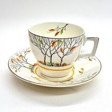 TAMS WARE WINDWOOD ART DECO STYLE TEA CUP & SAUCER TREE LEAF PATTERN ENGLAND