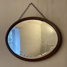 Vintage Oval Oak Frame Bevelled Edge Wall Mirror 70cm x 45cm