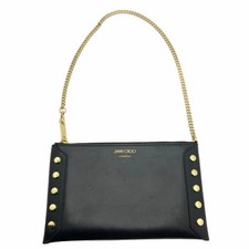 Jimmy Choo Rocket Studs Chain Shoulder Bag Pouch Leather Black Gold Used-Ab