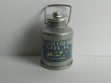 (KP8) 1/12th scaleDOLLS HOUSE METAL SILVER COLOURED MILK CHURN - FARM FRESH MILK