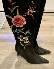 Jane Shilton - Suede / Leather Black Floral Embroidered Boots UK Size 5 / EU 38