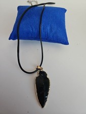 Faux Obsidian Arrow Head Necklace On Cord.